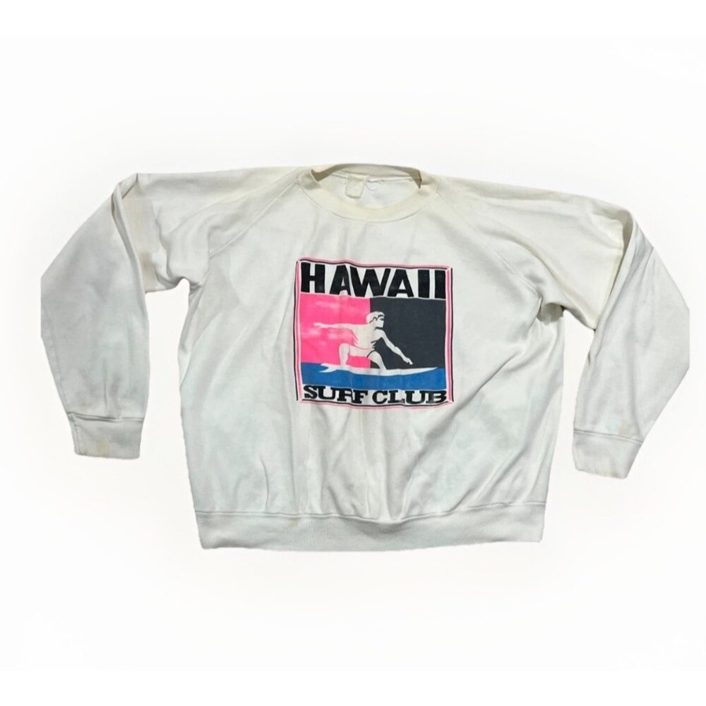 Hawaii Surf Club True Vintage White Crewneck Pullover Sweatshirt 80s 90s M Rare